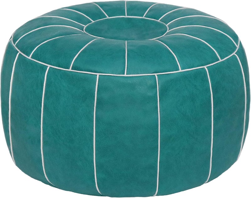 Thgonwid Unstuffed Moroccan Storage Pouf Foot Stool Ottoman Seat Handmade Faux Leather Bean Bag Floor Chair Foot Rest for Living Room, Bedroom or Balcony (Teal Blue) - Image 1